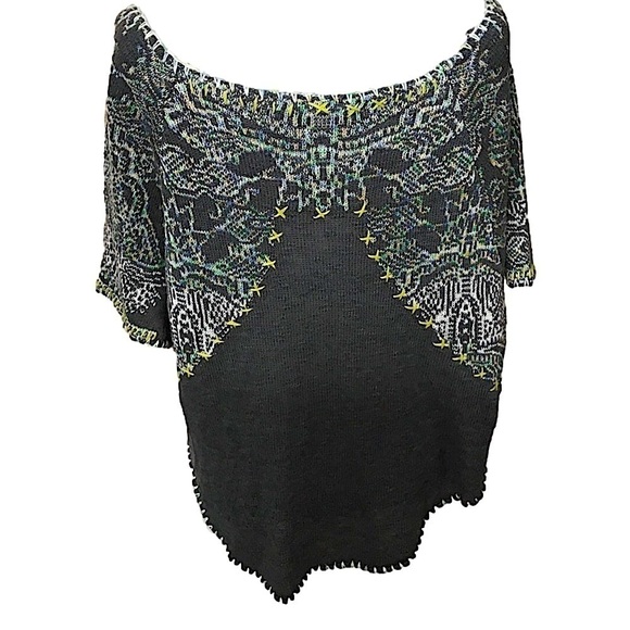 Free People Mayan Sunburst Short Sleeve Sweater cow neck size M - Picture 5 of 7